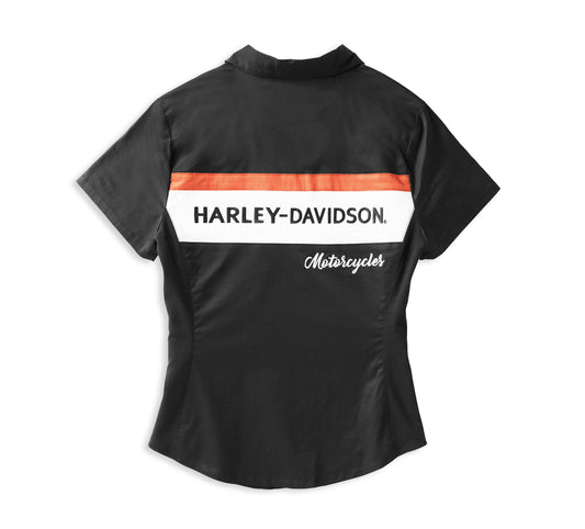 Harley-Davidson® Women's Crew Stripe Zip Front Shirt Colorblock Black Beauty - 99114-22VW