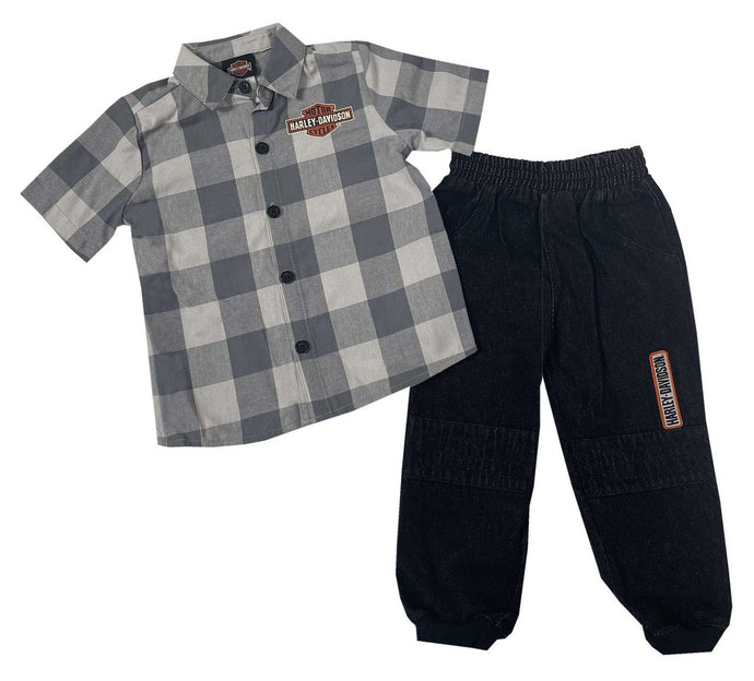 Harley-Davidson® Little Boys’ 2-Piece Toddler Plaid Shirt & Denim Pant Set