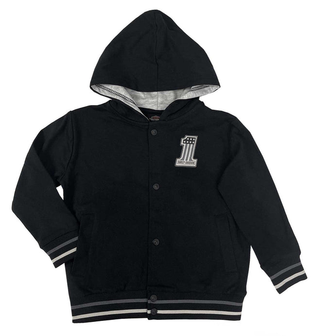 Harley-Davidson® Little Boys’ #1 Logo Knit Varsity Toddler Hooded Jacket - Black