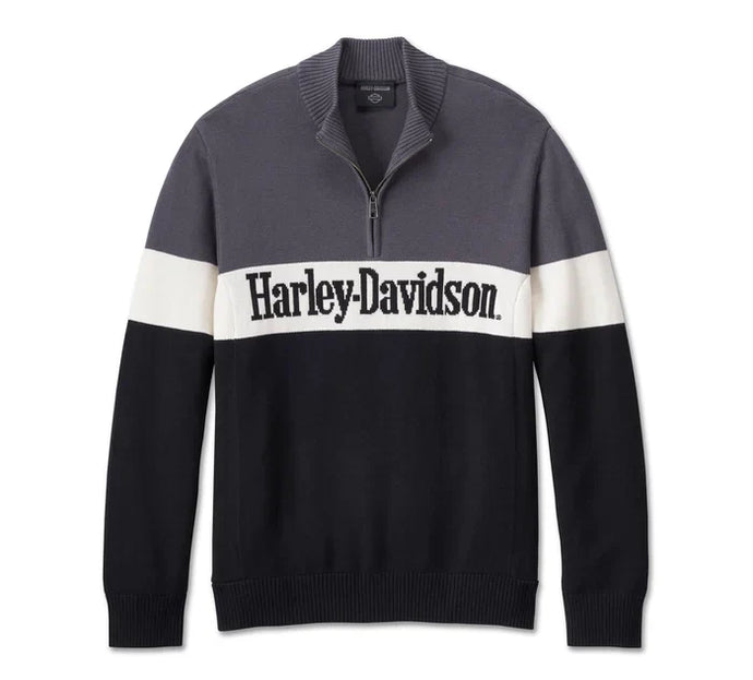 Harley-Davidson® Men’s Darting 1/4 Zip Sweater Colorblocked Black Beauty - 96189-24Vm Sweatshirt