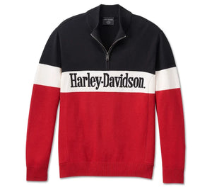 Harley-Davidson® Men’s Darting 1/4 Zip Sweater Colorblocked Chili Pepper - 96190-24Vm Sweatshirt