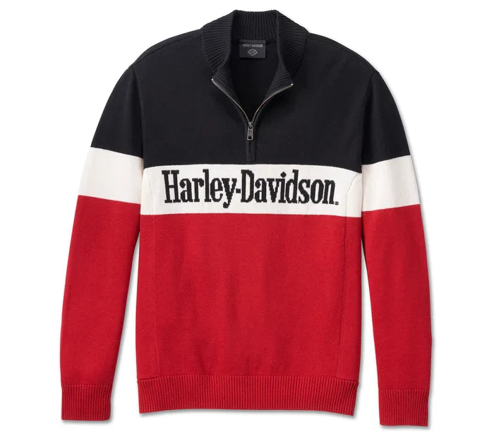 Harley-Davidson® Men’s Darting 1/4 Zip Sweater Colorblocked Chili Pepper - 96190-24Vm Sweatshirt