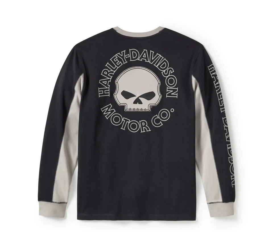 Harley-Davidson® Men's Willie G Skull Colorblock Long Sleeve Tee - 96372-25VM