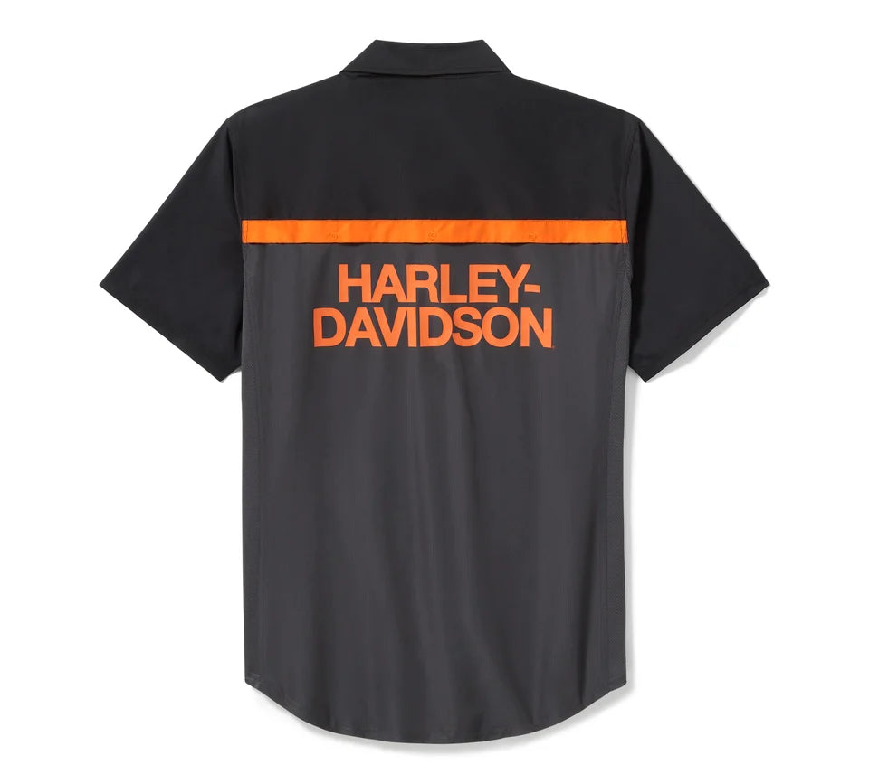 Harley-Davidson® Men's TECH Vented Shirt Colorblock Asphalt & Harley Black - 96736-25vm