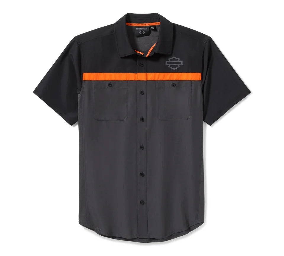 Harley-Davidson® Men's TECH Vented Shirt Colorblock Asphalt & Harley Black - 96736-25vm