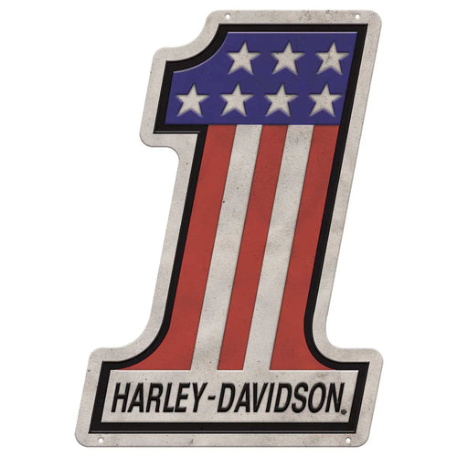 Harley-Davidson® Distressed #1 RWB Logo Embossed Tin Sign