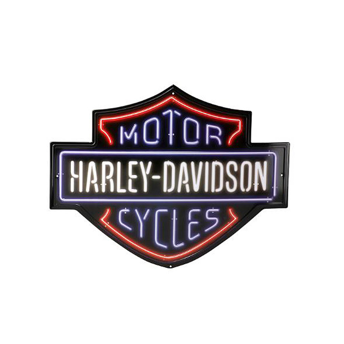HarleyDavidson® Embossed Tin Sign Neon Look Bar & Shield Logo Warr