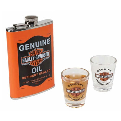 Harley-Davidson® Genuine Oil Can Hip Flask & Shot Glass Gift Set - HDL-18557