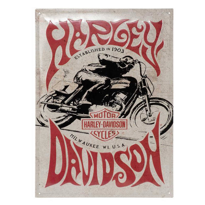 Harley-Davidson® Vintage 1970s Racer Graphic Embossed Tin Sign