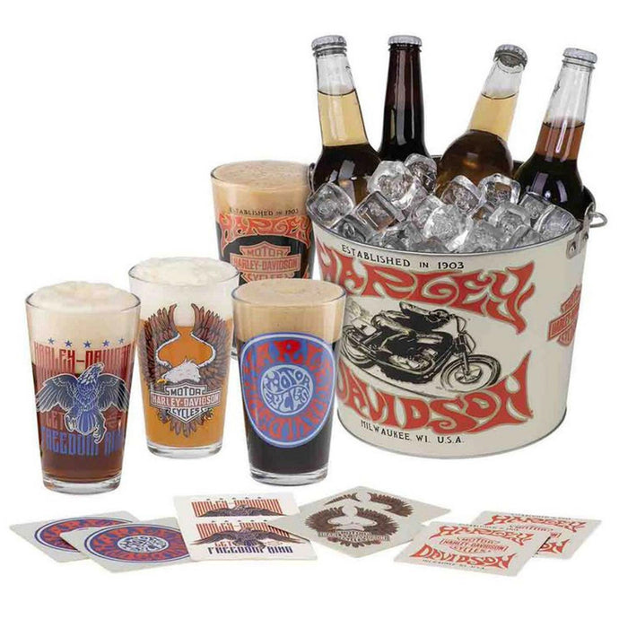 Harley-Davidson® 1970s Throwback Psychedelic Party Bucket, 4 Glasses, 8 Coasters