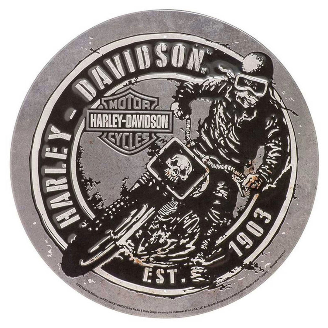Harley-Davidson® Embossed Round Tin Sign Dirt Track Racer