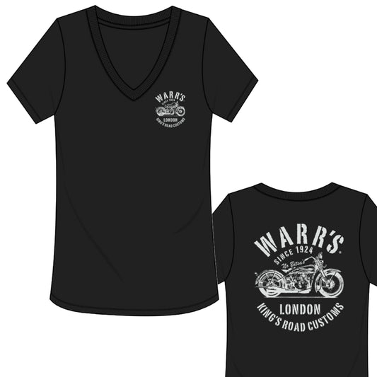Warr's H-D® Women's King's Road Customs V Neck T-shirt - Black