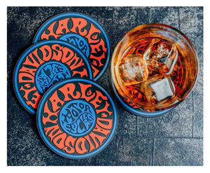 Harley-Davidson® 1970s Psychedelic Coaster Set, Contoured Rubber Construction