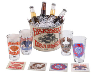 Harley-Davidson® 1970s Throwback Psychedelic Party Bucket, 4 Glasses, 8 Coasters