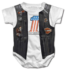 Harley-Davidson® Baby Boys' Printed Faux Leather Vest Short Sleeve Creeper - White