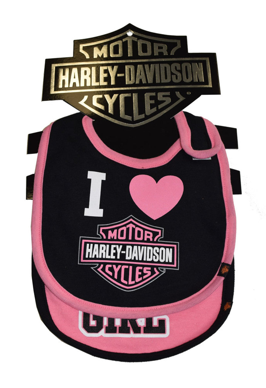 Harley-Davidson® Baby Girls’ Bibs Bar & Shield 2 Pack Set - Black/Pink