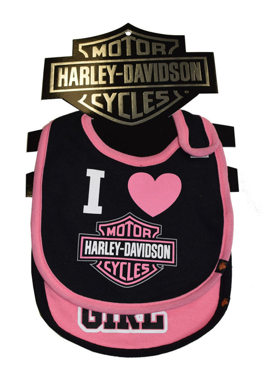 Harley-Davidson® Baby Girls’ Bibs Bar & Shield 2 Pack Set - Black/Pink