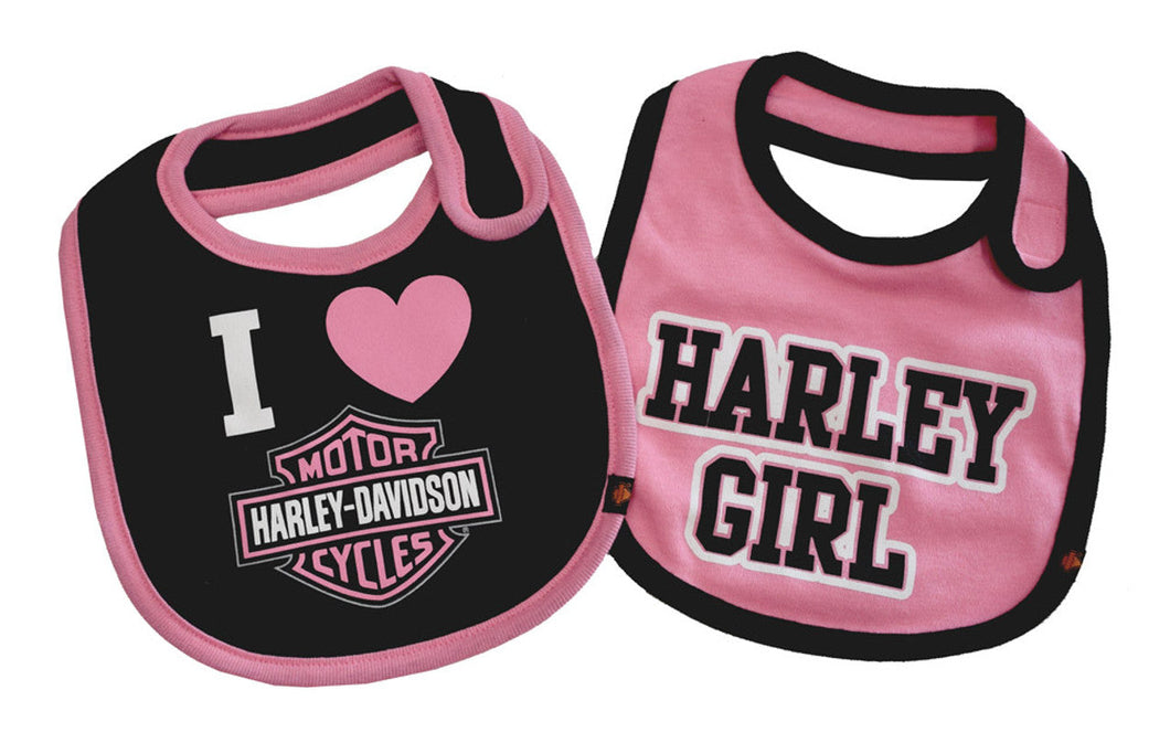 Harley-Davidson® Baby Girls' Bibs Bar & Shield 2 Pack Set - Black/Pink