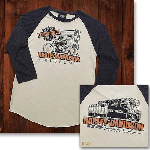 Harley-Davidson® Museum Mens 115Th Raglan 3/4 Sleeve Tee T-Shirts