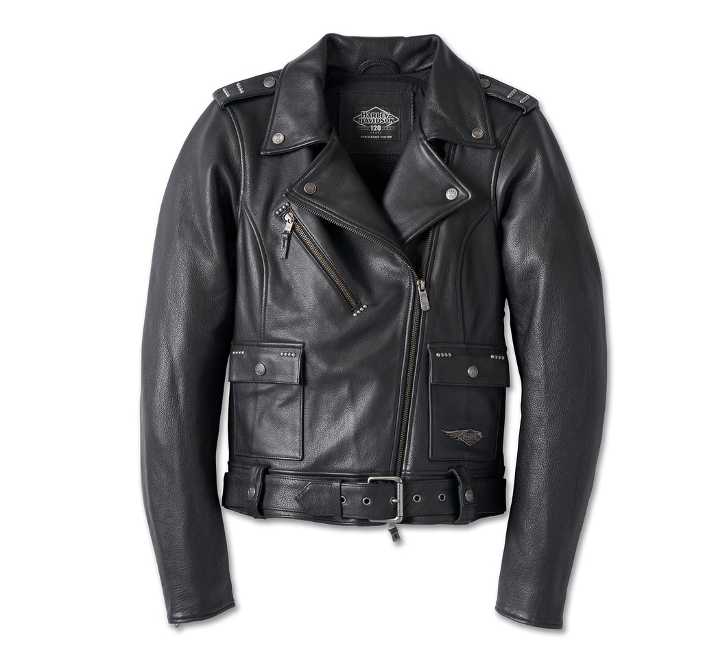 Harley-Davidson® Women's 120th Anniversary Cycle Queen Leather Biker Jacket - 97026-23EW