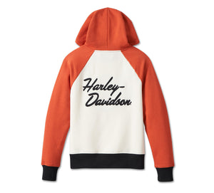 Harley-Davidson® Women's Custom Colorblock Bar & Shield Pullover Hoodie Vintage Orange - 99009-23VW