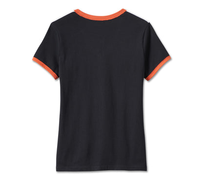 Harley-Davidson® Women’s Iconic V-Neck Shoulder Stripe Tee Black Beauty - 99012-23Vw