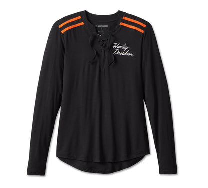 Harley-Davidson® Women’s Iconic Laced Front Henley Black Beauty- 99017-23Vw