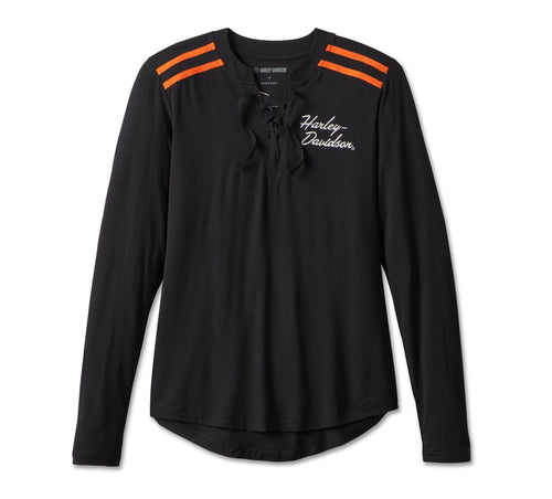 Harley-Davidson® Women's Iconic Laced Front Henley Black Beauty- 99017-23VW