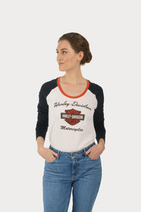 Harley-Davidson® Women's First-Class Long Sleeve Raglan Tee Colorblock Cloud Dancer - 99018-23VW