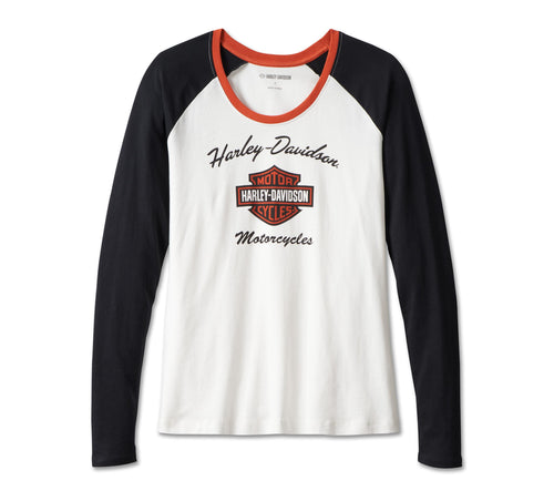 Harley-Davidson® Women's First-Class Long Sleeve Raglan Tee Colorblock Cloud Dancer - 99018-23VW