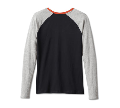 Harley-Davidson® Women’s First-Class Long Sleeve Raglan Tee Colorblock Black Beauty - 99022-23Vw