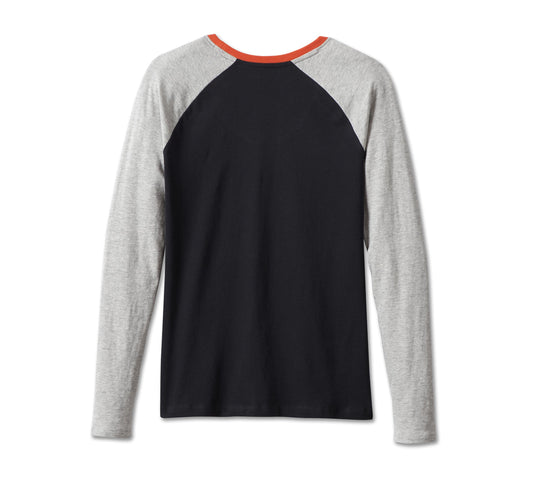 Harley-Davidson® Women’s First-Class Long Sleeve Raglan Tee Colorblock Black Beauty - 99022-23Vw