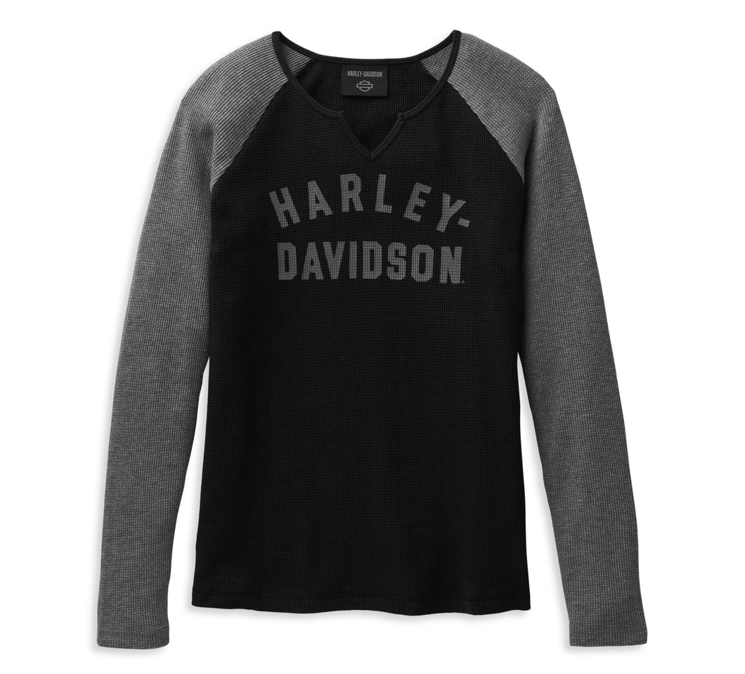 Harley-Davidson® Women's Hallmark Thermal Knit Top Colorblock Heather Grey - 99103-22VW