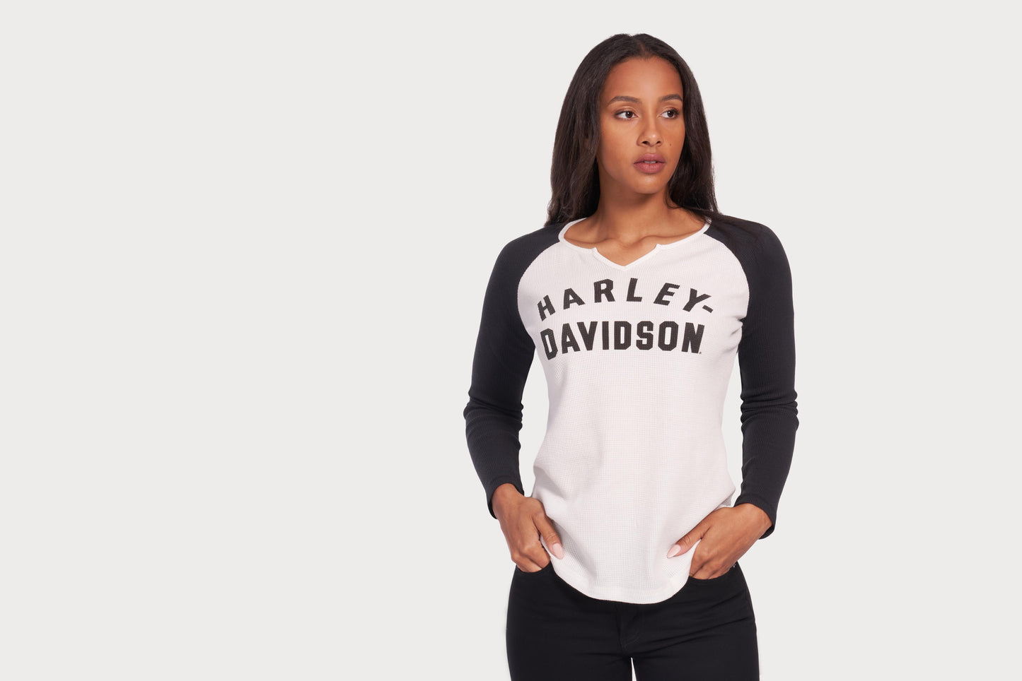 Harley-Davidson® Women's Hallmark Thermal Knit Top Colorblock Cloud Dancer - 99104-22VW