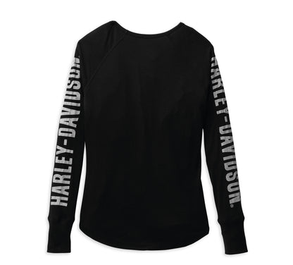 Harley-Davidson® Women's Authentic Bar & Shield Rib-Knit Top Black Beauty - 99111-22VW