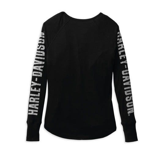 Harley-Davidson® Women's Authentic Bar & Shield Rib-Knit Top Black Beauty - 99111-22VW