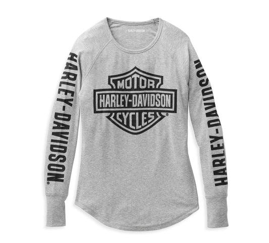 Harley-Davidson® Women's Authentic Bar & Shield Rib-Knit Top Light Grey Heather - 99113-22VW