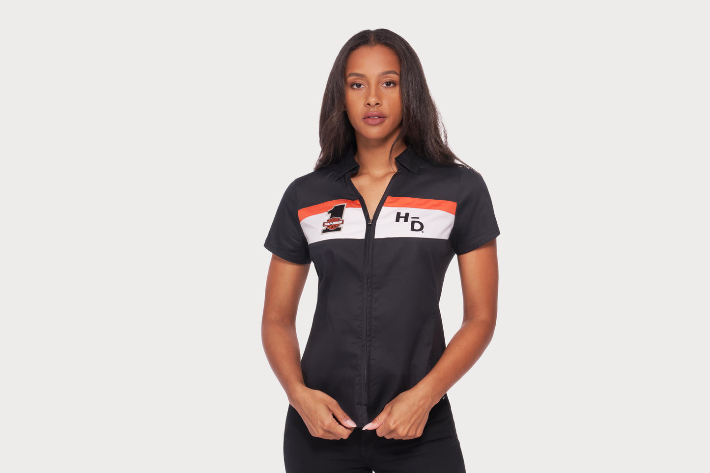 Harley-Davidson® Women's Crew Stripe Zip Front Shirt Colorblock Black Beauty - 99114-22VW