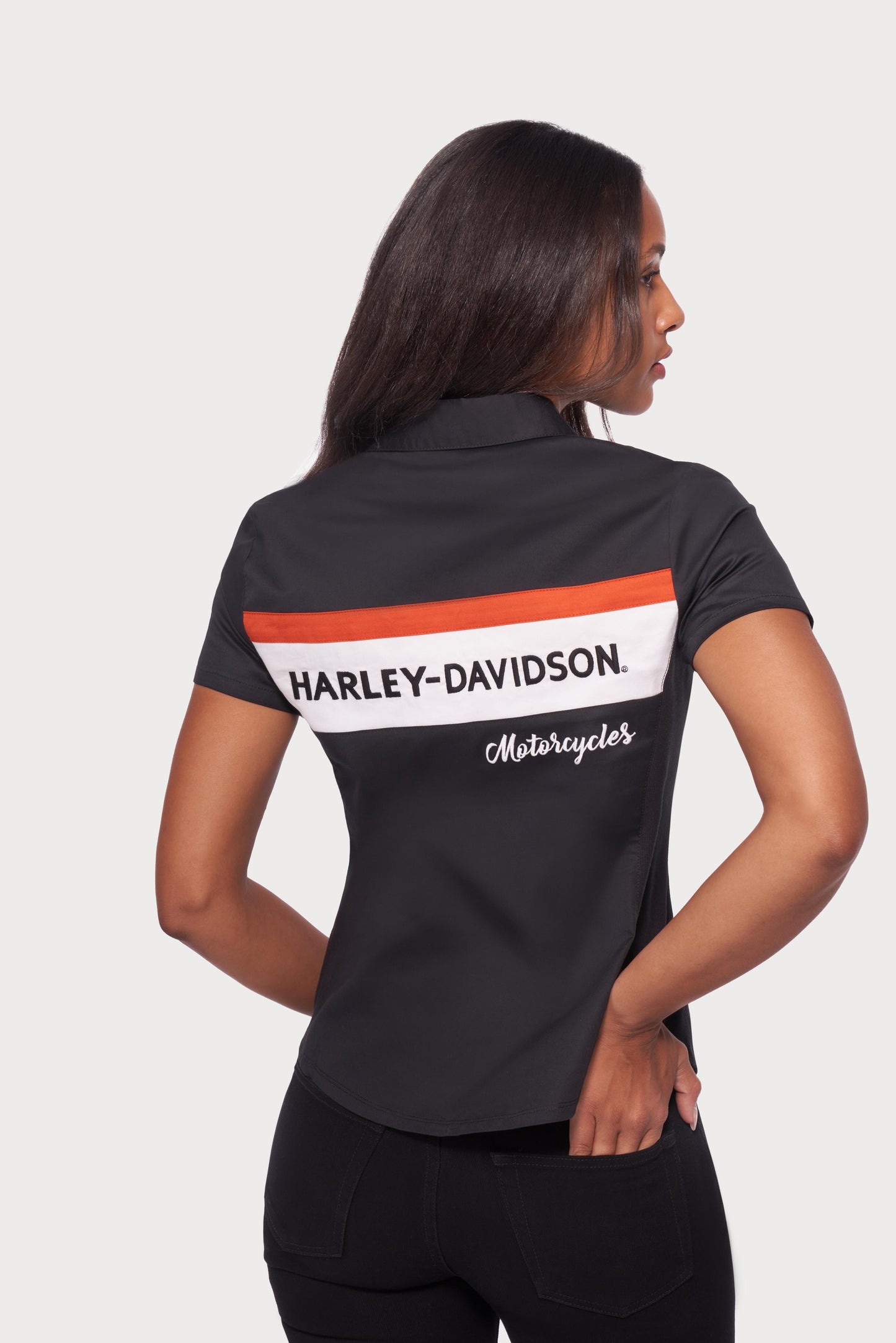 Harley-Davidson® Women's Crew Stripe Zip Front Shirt Colorblock Black Beauty - 99114-22VW