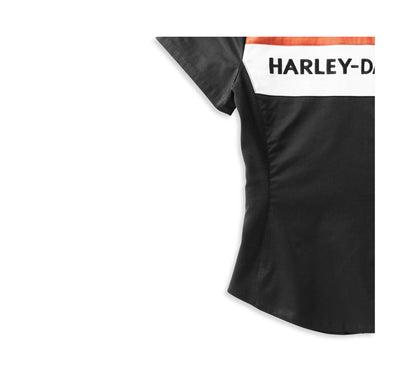 Harley-Davidson® Women's Crew Stripe Zip Front Shirt Colorblock Black Beauty - 99114-22VW
