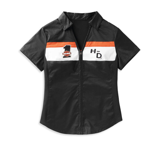Harley-Davidson® Women's Crew Stripe Zip Front Shirt Colorblock Black Beauty - 99114-22VW